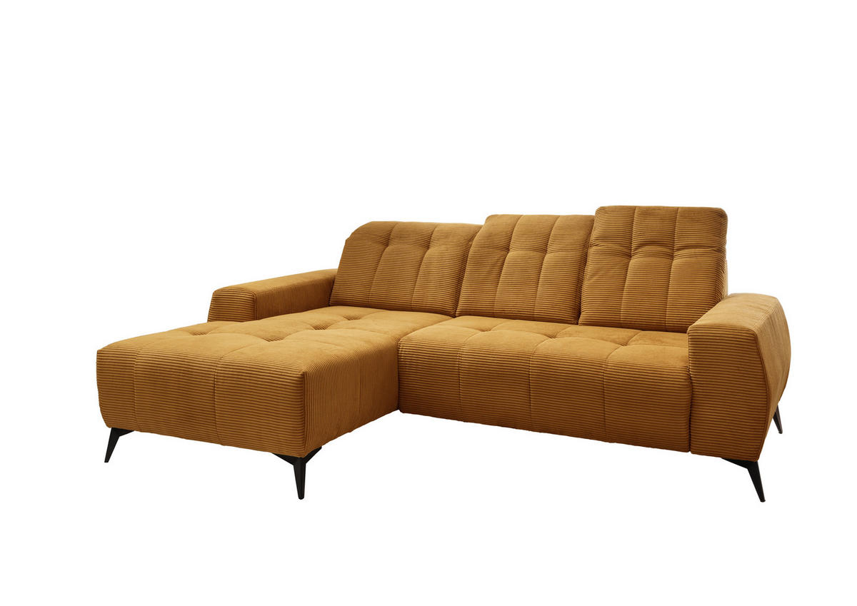 ECKSOFA in Cord Goldfarben  - Goldfarben/Schwarz, Modern, Textil/Metall (180/258cm) - Livetastic
