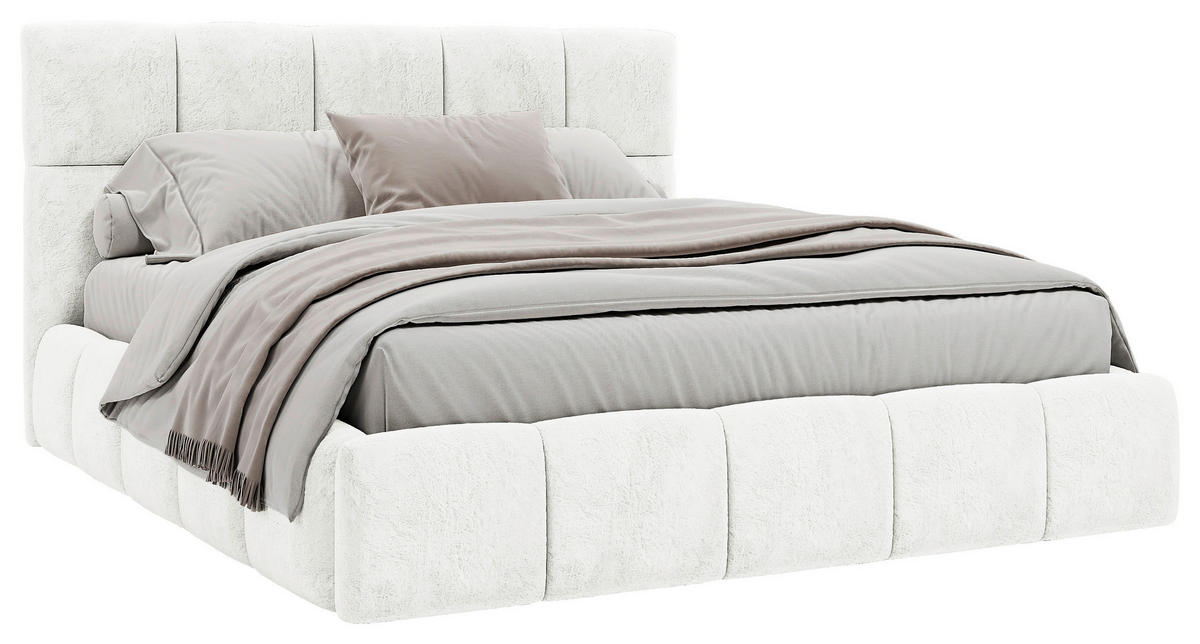 Polsterbett Cherry Microfaser 160/200 cm,  in Weiß, Lattenrost, Bettkasten,  - Schwarz/Weiß, MODERN, Holz/Holzwerkstoff (160/200cm) - MID.YOU