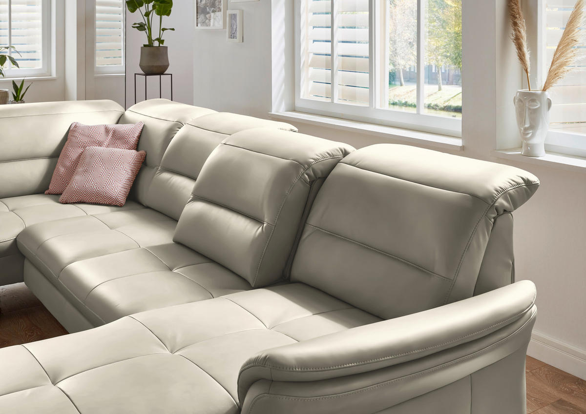 WOHNLANDSCHAFT  in Echtleder Ecru  - Ecru/Schwarz, Design, Leder/Metall (206/336/181cm) - Beldomo Speed