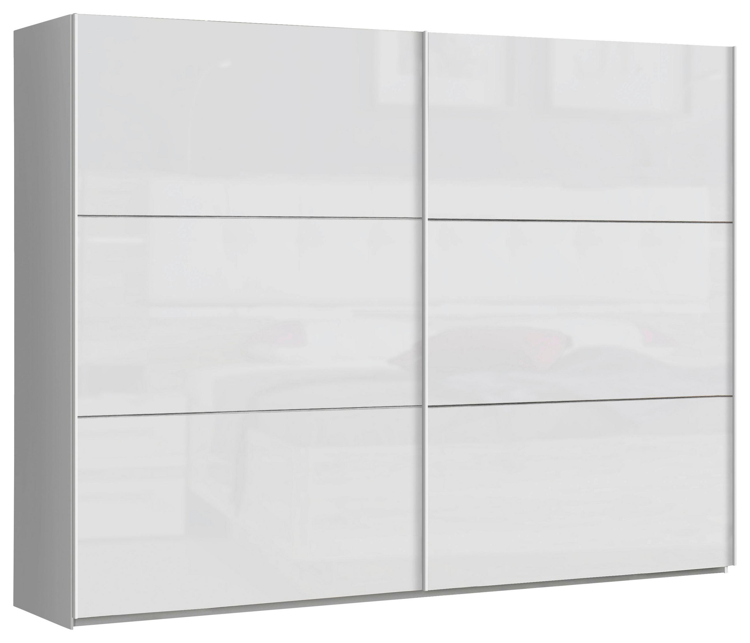 OMARA Z DRSNIMI VRATI, bela, bela, visoki sijaj  - bela/visoki sijaj, Design, kovina/leseni material (269,9/209,7/61,2cm) - home24
