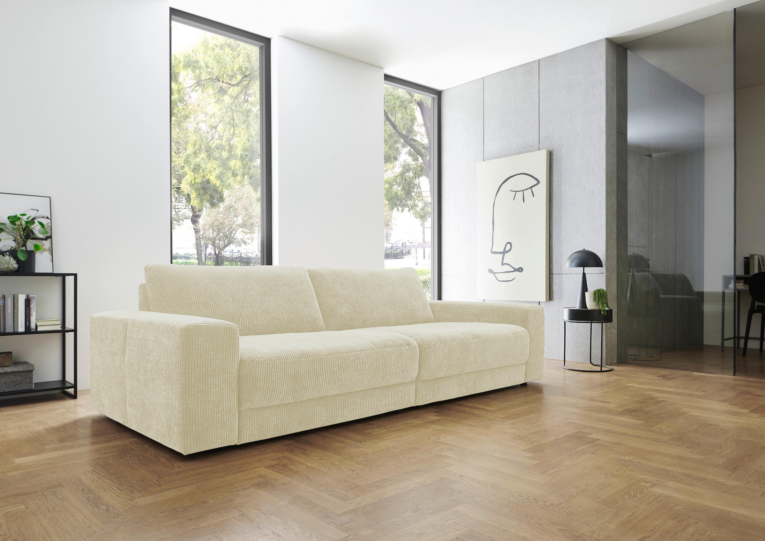 BIGSOFA in Chenille, Jacquard Naturfarben  - Schwarz/Naturfarben, Design, Kunststoff/Textil (270/83/125cm) - Niels Andersson