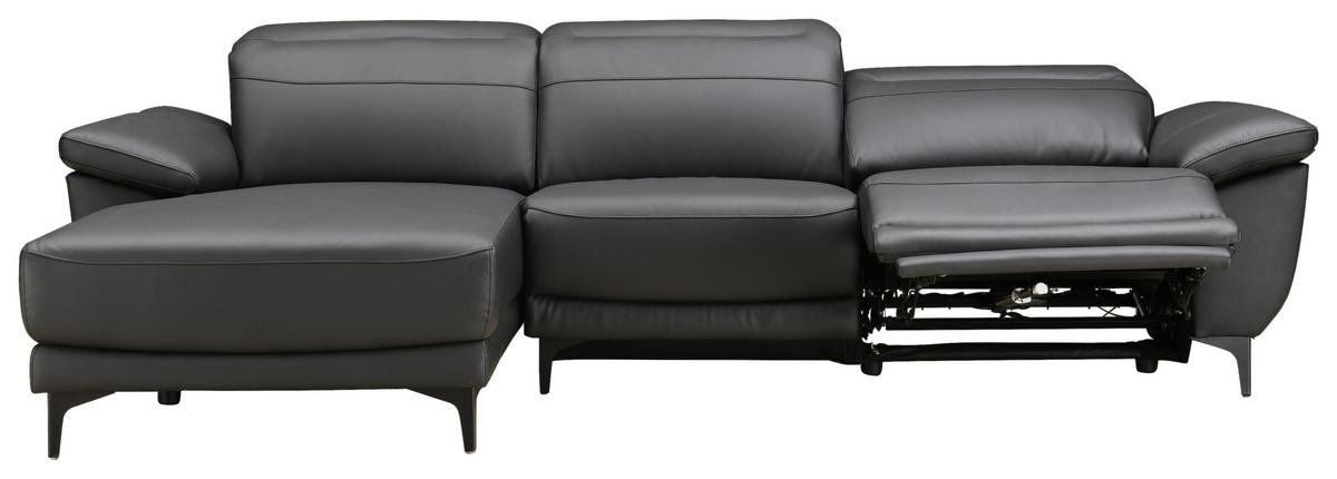 ECKSOFA inkl. Funktionen Schwarz Echtleder, Kombination Echtleder/Lederlook Lederlook  - Schwarz, Design, Leder/Kunststoff (164/269cm) - Xora