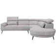 ECKSOFA in Velours Grau  - Schwarz/Grau, Design, Textil/Metall (299/264cm) - Novel