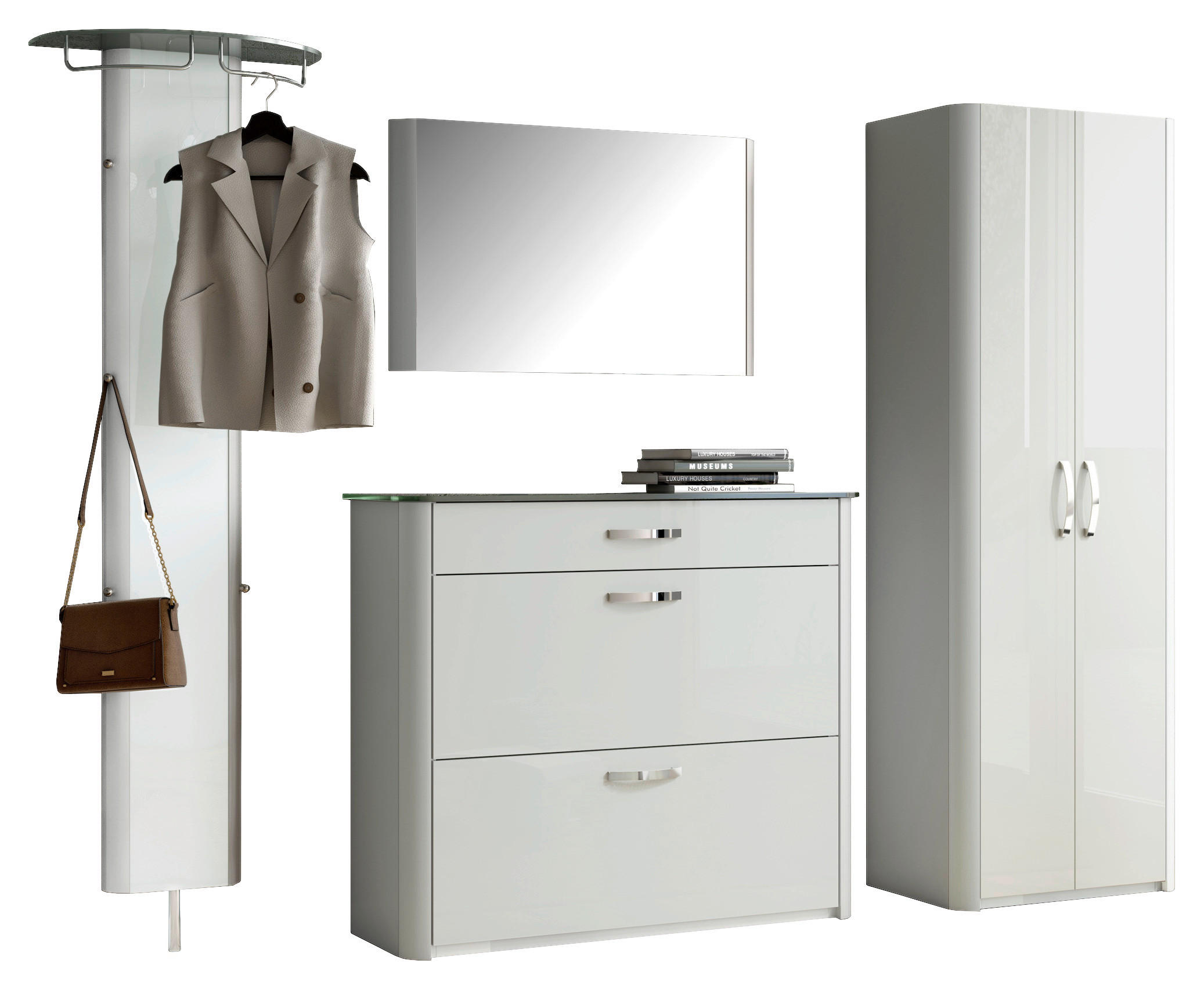 GARDEROBE 4-teilig 270/192/34 cm  - Weiss/Alufarben, Design, Glas/Holzwerkstoff (270/192/34cm) - Moderano