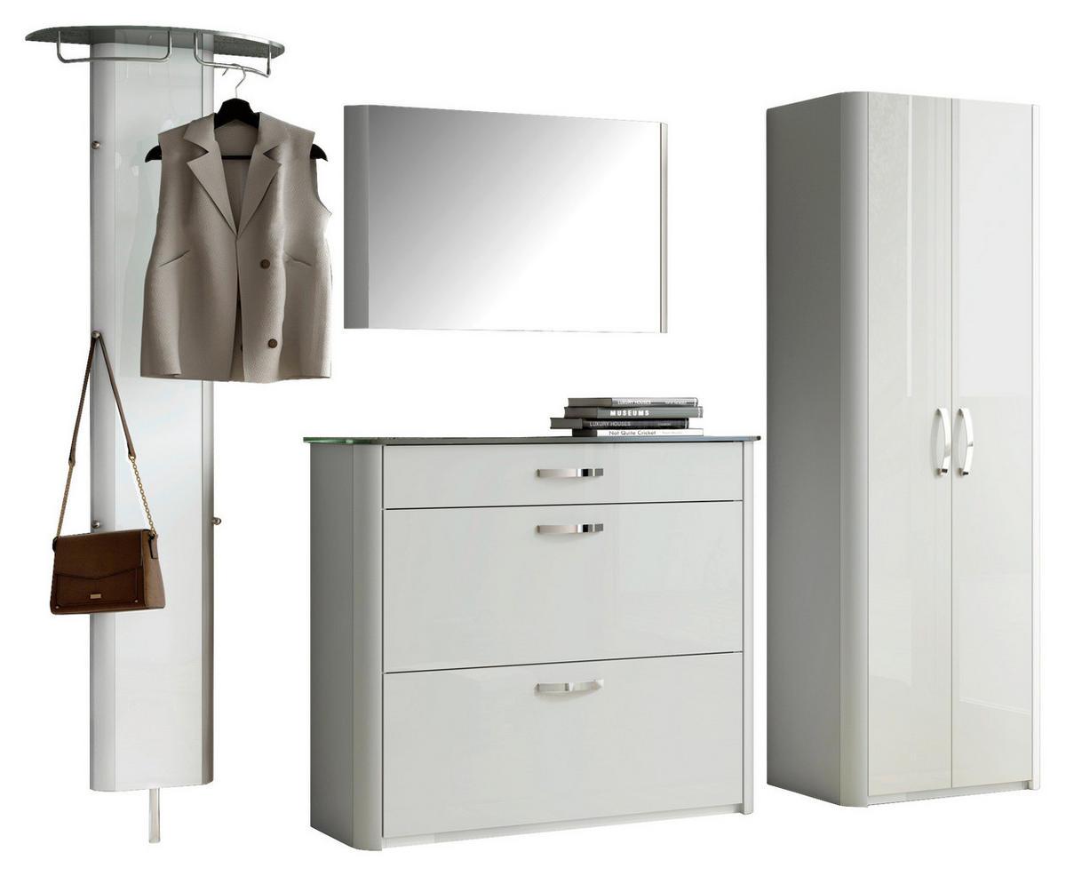 GARDEROBE 4-teilig  in 270/192/34 cm  - Weiss/Alufarben, Design, Glas/Holzwerkstoff (270/192/34cm) - Moderano
