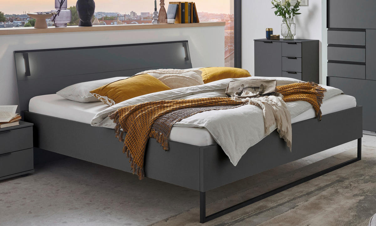 BETT 180/200 cm  in Graphitfarben  - Schwarz/Graphitfarben, Design, Holzwerkstoff/Metall (180/200cm) - Carryhome