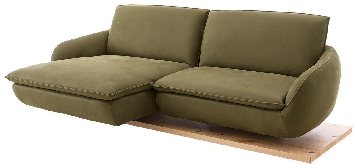 ECKSOFA Dunkelgrün Echtleder  - Wildeiche/Dunkelgrün, MODERN, Leder/Holz (130/234cm) - Koinor