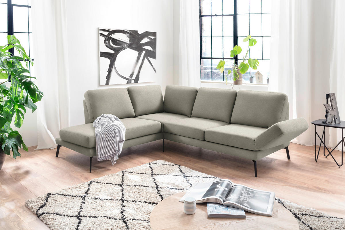 ECKSOFA in Mikrofaser Olivgrün  - Schwarz/Olivgrün, Konventionell, Textil/Metall (207-223/250-288cm) - Hom`in