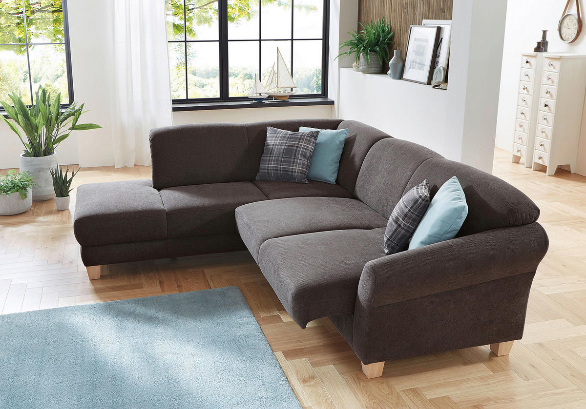 ECKSOFA in Flachgewebe Dunkelbraun  - Dunkelbraun/Naturfarben, Konventionell, Holz/Textil (212/257cm) - Sit & More