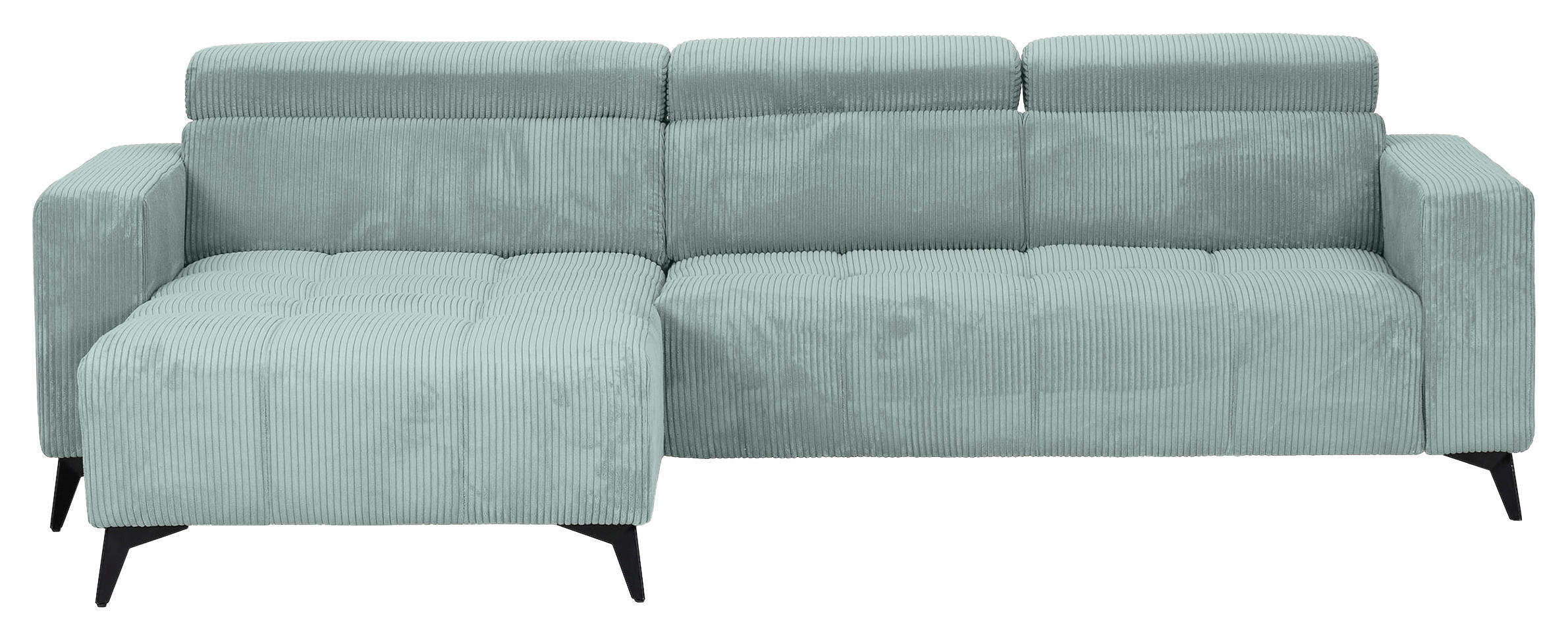 ECKSOFA Mintgrün Cord Rücken echt, Kopfteilverstellung, Sitzvorzug  - Schwarz/Mintgrün, KONVENTIONELL, Textil/Metall (170/257cm) - Carryhome