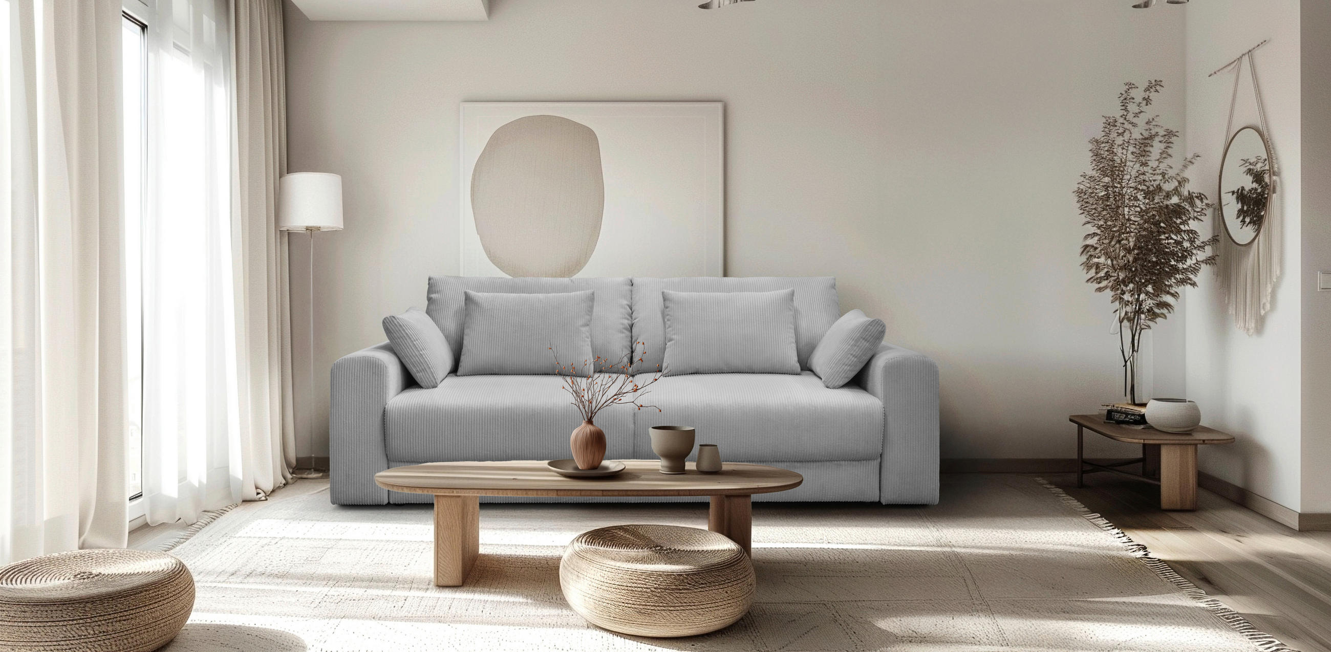 3-SITZER-SOFA MEGA Cord Grau  - Schwarz/Grau, Design, Textil (252/94/126cm) - MID.YOU