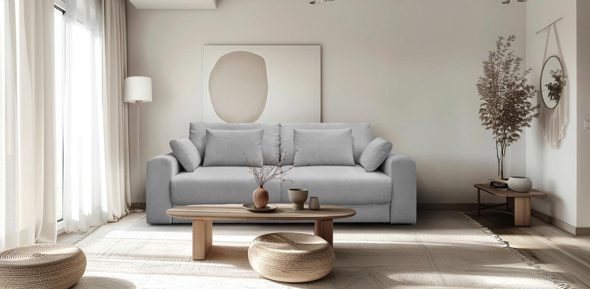 3-SITZER-SOFA MEGA Cord Grau  - Schwarz/Grau, Design, Textil (252/94/126cm) - MID.YOU