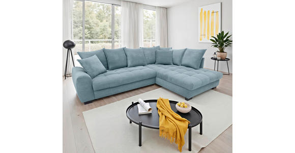 ECKSOFA Blaugrau Cord Rückenkissen, Armlehnenkissen, Bettkasten, Schlaffunktion, Rücken echt, Liegefläche im Originalstoff  - Blaugrau/Schwarz, KONVENTIONELL, Kunststoff/Textil (304/212cm) - Carryhome