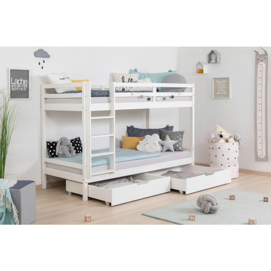 Thumbnail - Mid.you Etagenbett, Weiß, Holz, Kiefer, massiv, Höhe ca. 16-18 cm, 90x200 cm, für Rollrost geeignet, mit Schubkästen, Ki...