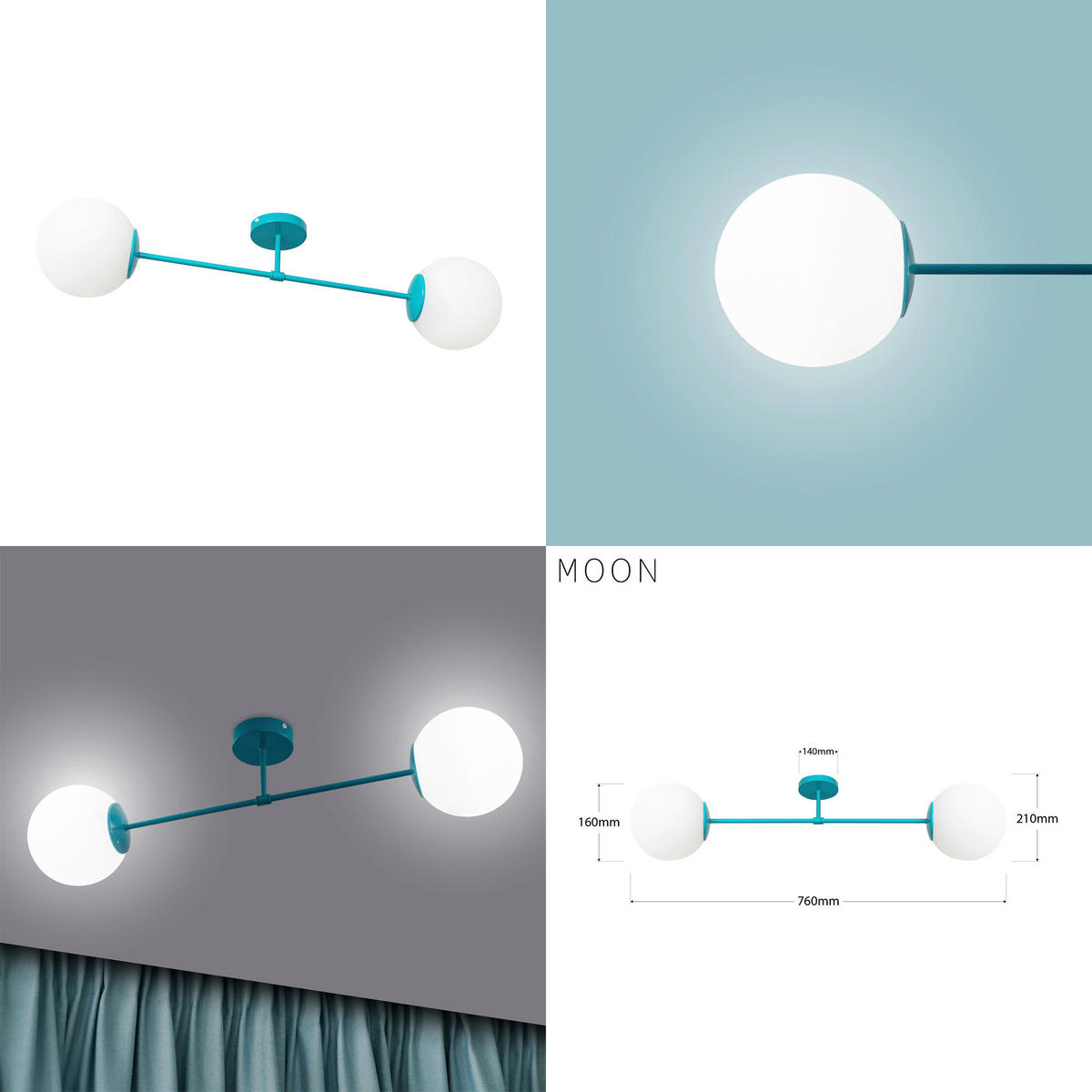 KINDERDECKENLEUCHTE 76/76/21 cm   - Türkis, KONVENTIONELL, Glas/Metall (76/76/21cm)