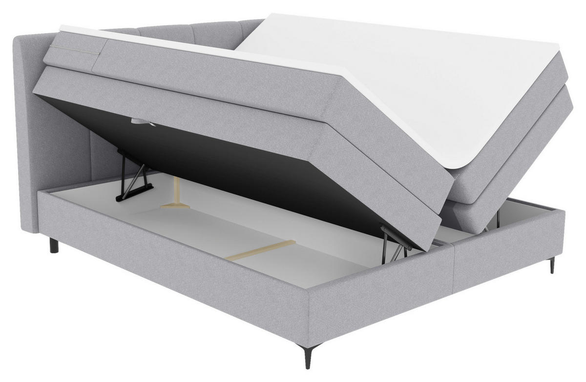 BOXSPRINGBETT 180/200 cm  in Hellgrau  - Hellgrau/Schwarz, KONVENTIONELL, Textil/Metall (180/200cm) - Boxxx