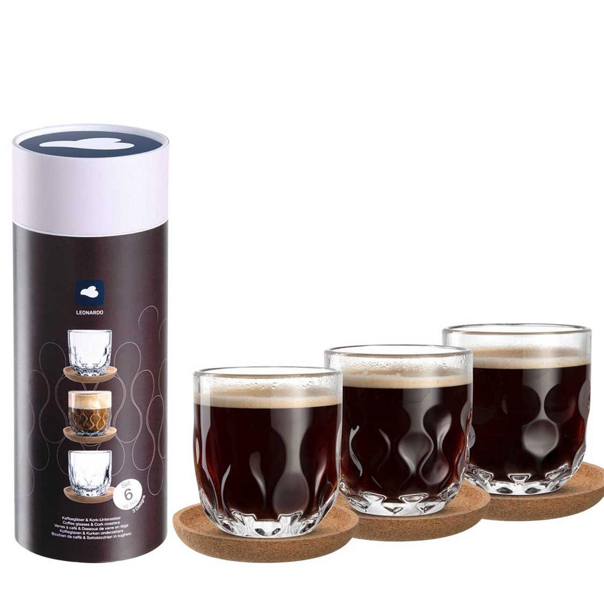 SET ČAŠA ZA KAFU   220 ml  - prozirna, Dizajnerski, staklo (7,6/8,2/7,6cm) - Leonardo