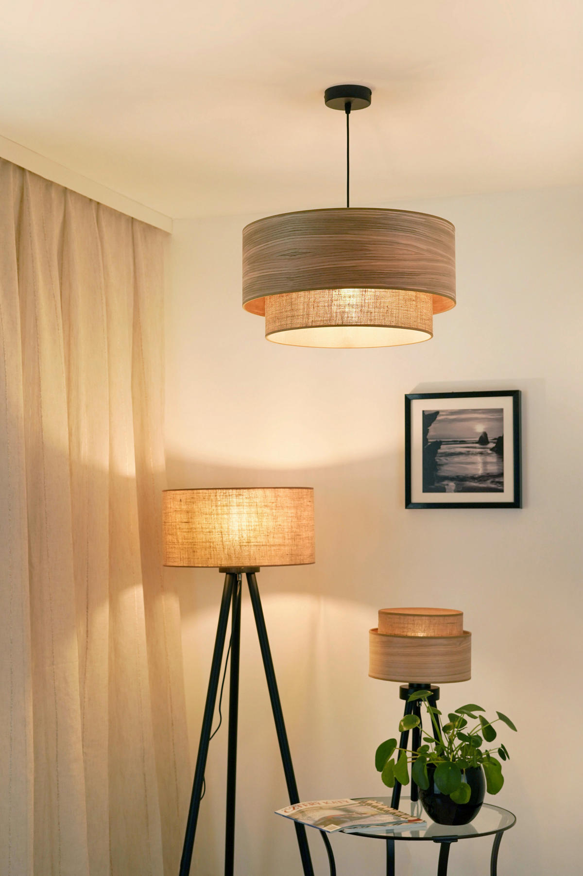 HÄNGELEUCHTE Montana Boho 45/95 cm   - Beige, Natur, Textil (45/95cm)