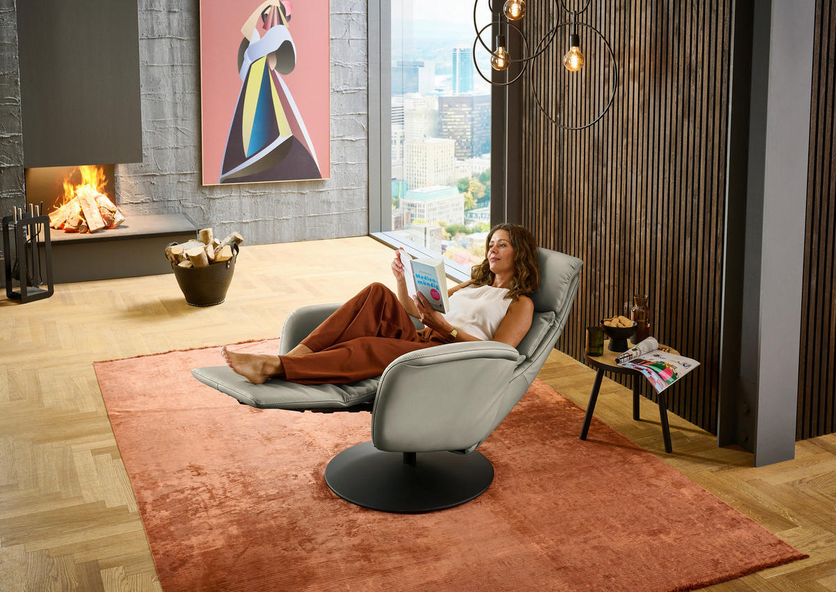RELAXSESSEL in Leder Grau  - Schwarz/Grau, Design, Leder/Metall (76/108/86cm) - Dieter Knoll
