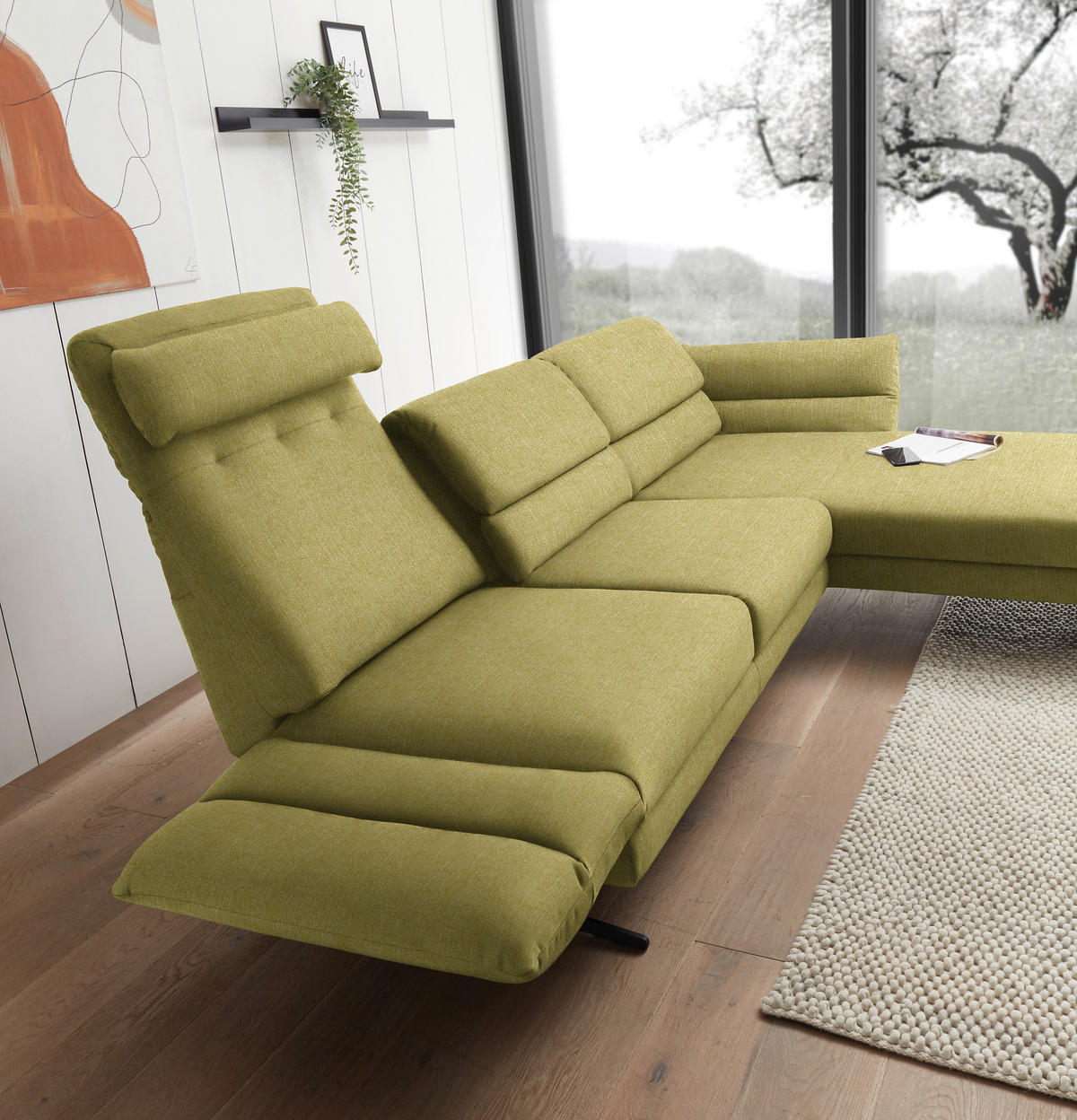ECKSOFA in Flachgewebe Hellgrün  279-327/176-217 cm  - Schwarz/Hellgrün, Design, Textil/Metall (279-327/176-217cm) - Dieter Knoll