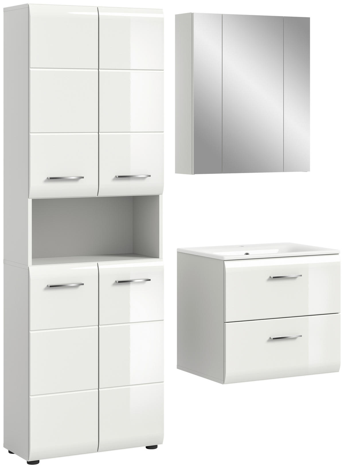 BADEZIMMER 4-teilig  in 120 cm  - Weiß Hochglanz/Silberfarben, MODERN, Keramik/Holzwerkstoff (120cm) - MID.YOU