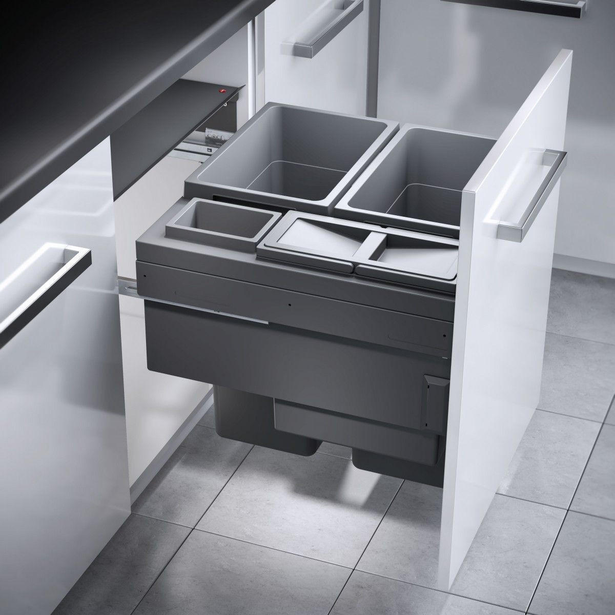 EINBAUABFALLSAMMLER 2 x 38 + 12 + 2,5 l  Kunststoff  - Hellgrau, Basics, Kunststoff (56,2-56,8/54,5/52,8cm) - HKT