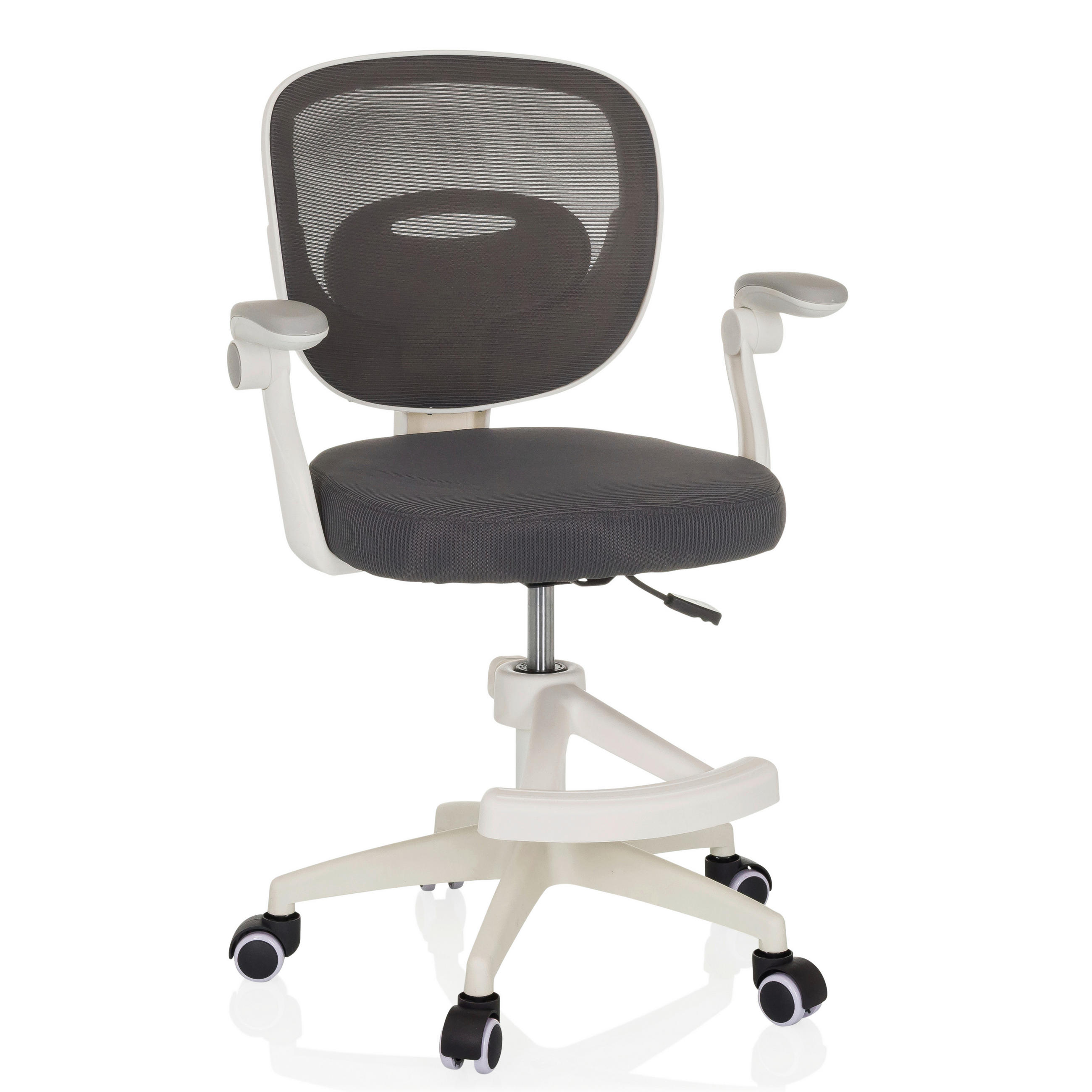 OTOČNÁ ŽIDLE PRO MLÁDEŽ, plochá tkanina, šedá - bílá/šedá, Moderní, textil/plast (61/84-97/55cm) - MID.YOU