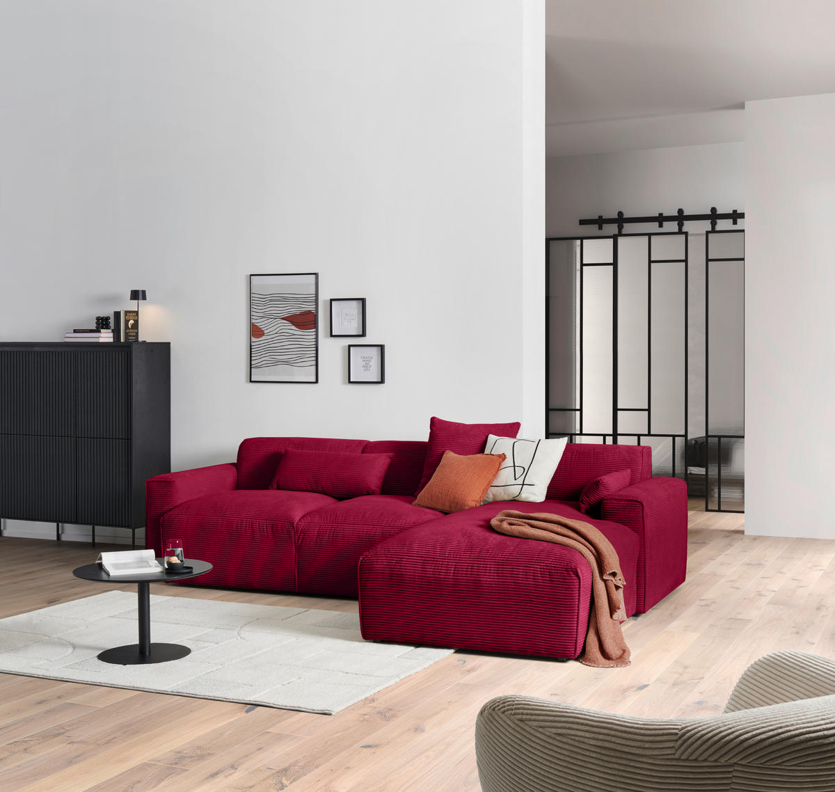ECKSOFA Rot Cord  - Rot/Schwarz, Design, Kunststoff/Textil (303/196cm) - Livetastic