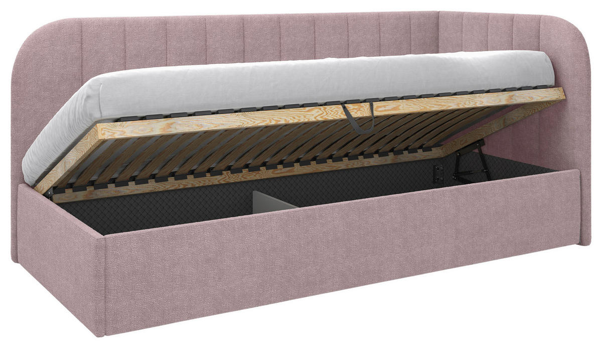 POLSTERBETT 90/200 cm, inkl. Lattenrost, Bettkasten,  in Rosa  - Schwarz/Rosa, MODERN, Holz/Holzwerkstoff (90/200cm) - MID.YOU