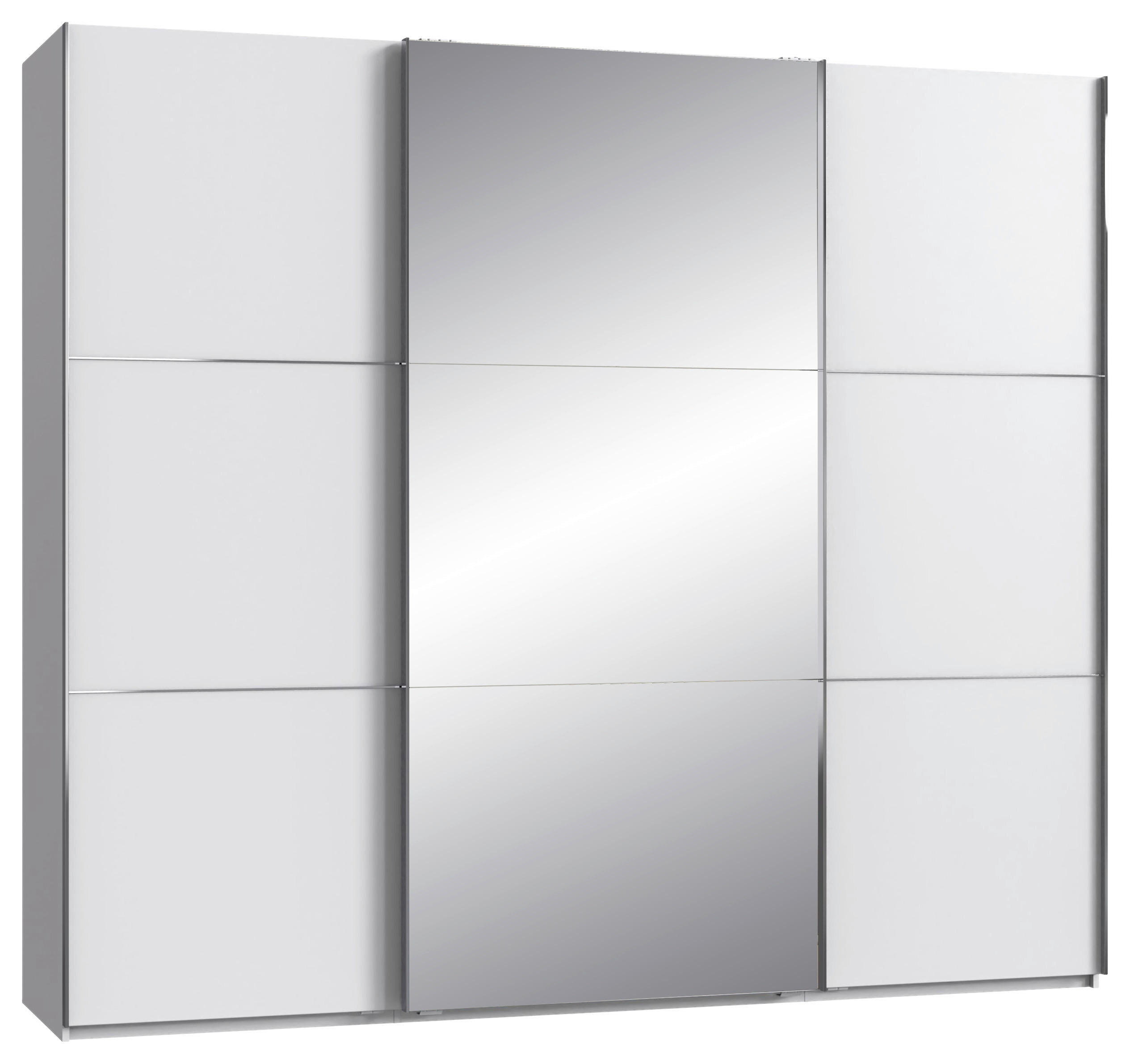 SCHWEBETÜRENSCHRANK 250/216/65 cm 3-türig Weiß, Edelstahlfarben  - Edelstahlfarben/Weiß, KONVENTIONELL, Glas/Holzwerkstoff (250/216/65cm) - Stylife