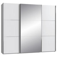 SCHWEBETÜRENSCHRANK 250/216/65 cm 3-türig Weiß, Edelstahlfarben  - Edelstahlfarben/Weiß, KONVENTIONELL, Glas/Holzwerkstoff (250/216/65cm) - Stylife