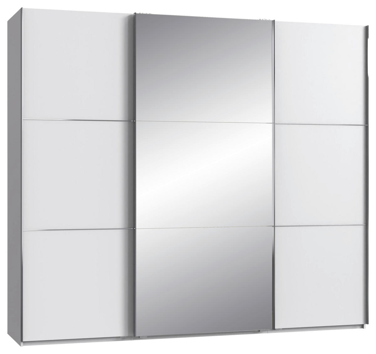 SCHWEBETÜRENSCHRANK 250/216/65 cm 3-türig Weiß, Edelstahlfarben  - Edelstahlfarben/Weiß, KONVENTIONELL, Glas/Holzwerkstoff (250/216/65cm) - Stylife