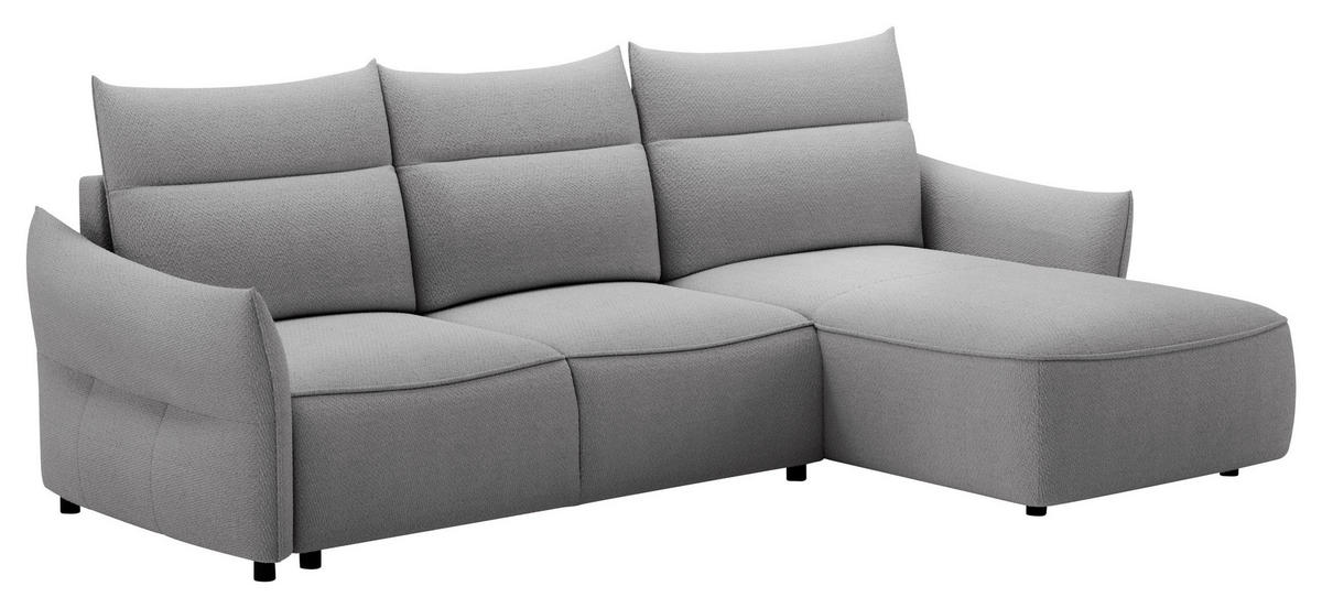 ECKSOFA Grau Webstoff Rückenkissen, Bettkasten, Schlaffunktion, Rücken echt, Liegefläche im Originalstoff  - Schwarz/Grau, KONVENTIONELL, Kunststoff/Textil (306/179cm) - Milino