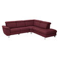 ECKSOFA in Echtleder Weinrot  - Weinrot/Alufarben, Design, Leder/Metall (271/242cm) - Cantus