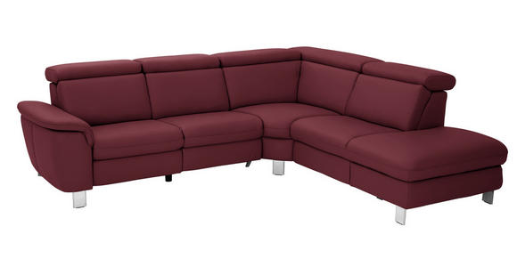 ECKSOFA in Echtleder Weinrot  - Weinrot/Alufarben, Design, Leder/Metall (271/242cm) - Cantus