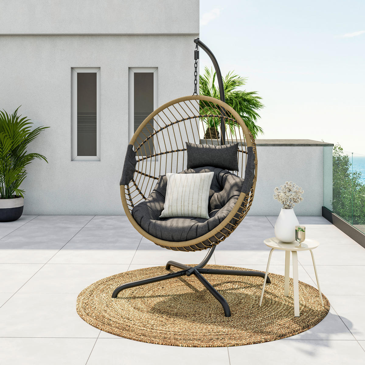 VISEČ SEDEŽ - naravne barve/antracit, Design, kovina/umetna masa (99/200/106cm) - Ambia Garden