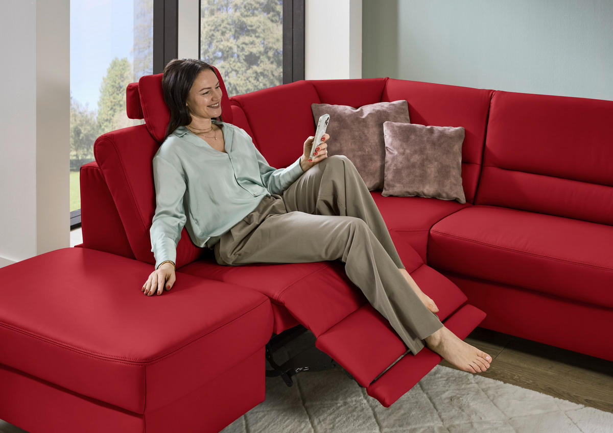 ECKSOFA  in Echtleder Rot  249/290 cm  - Rot/Schwarz, KONVENTIONELL, Leder/Metall (249/290cm) - Beldomo Premium