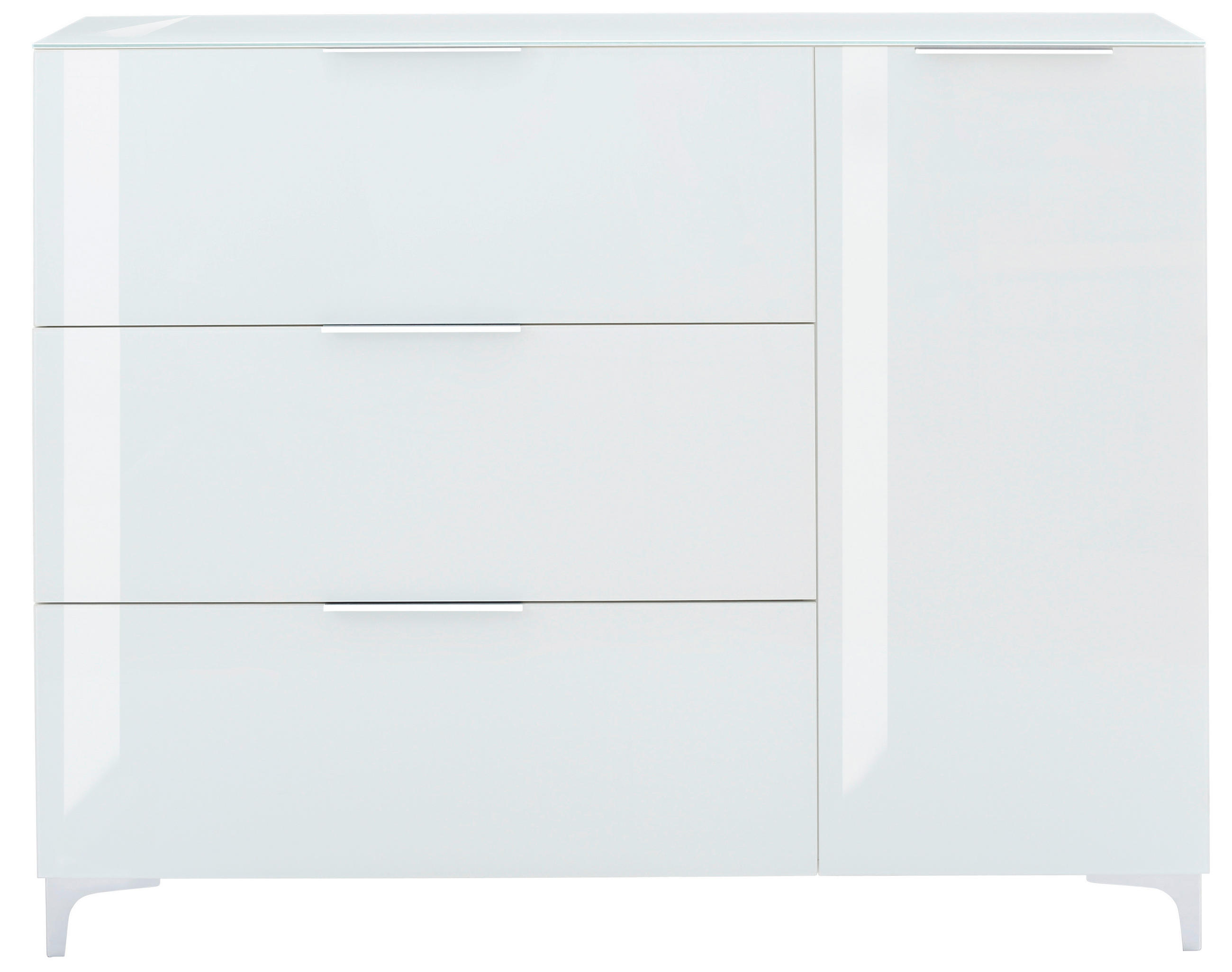 SIDEBOARD Weiß Abdeckplatte  - Chromfarben/Weiß, Design, Glas/Metall (135/108,6/46cm)