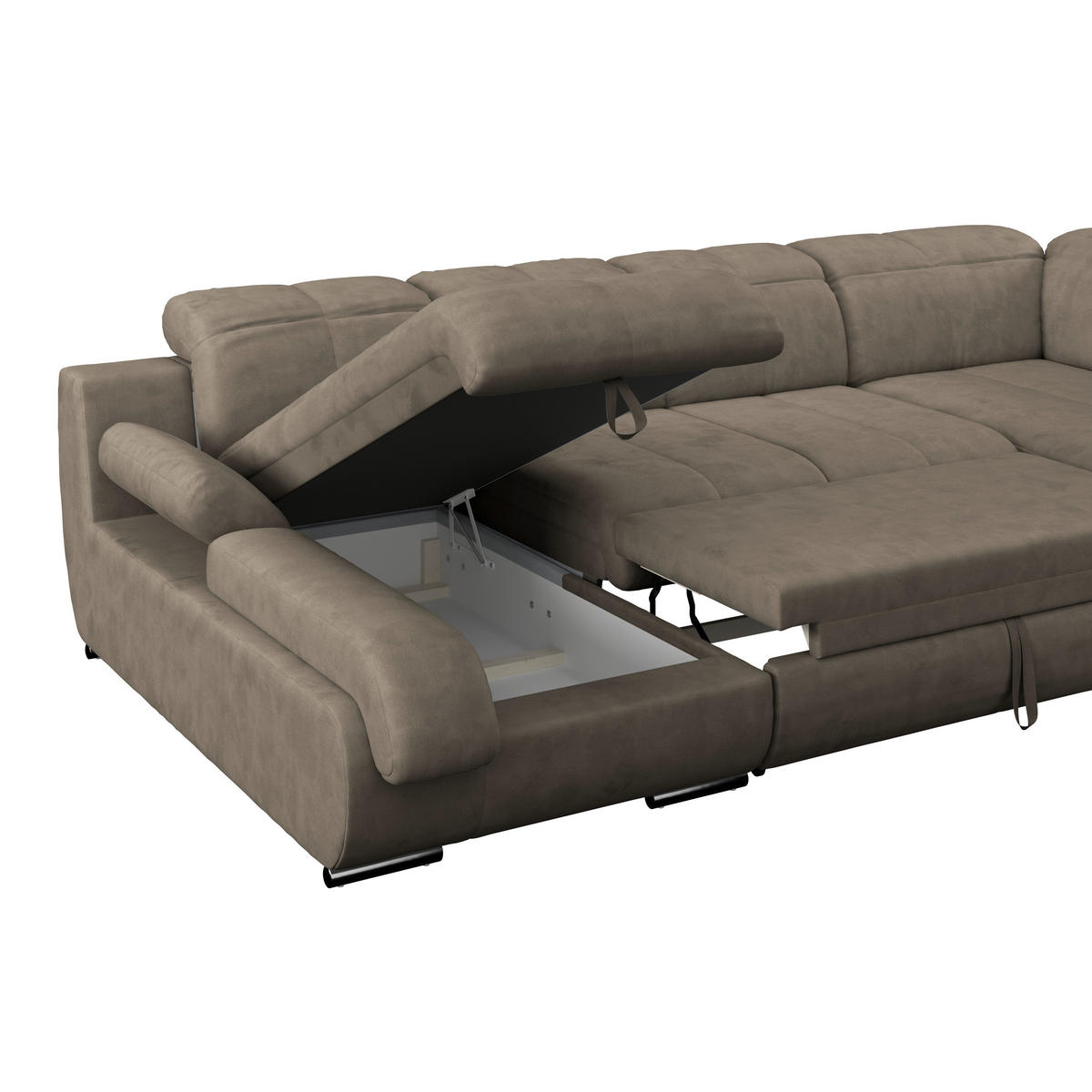 WOHNLANDSCHAFT in Mikrofaser Dunkelbraun  - Chromfarben/Dunkelgrau, Modern, Textil/Metall (184/345/228cm) - MID.YOU