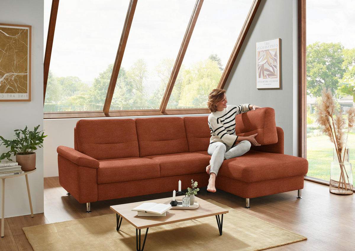 ECKSOFA  in Flachgewebe Terracotta  244/160 cm  - Terracotta/Alufarben, KONVENTIONELL, Textil/Metall (244/160cm) - Beldomo Comfort