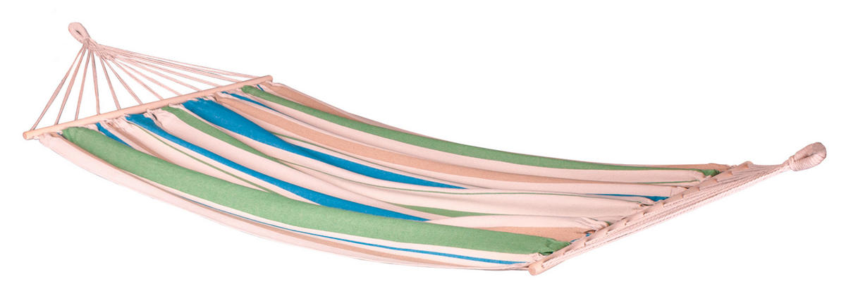 HÄNGEMATTE Mischgewebe Blau, Grün, Weiß, Beige  - Blau/Eukalyptusholzfarben, KONVENTIONELL, Holz/Textil (320/120/120cm) - La Siesta