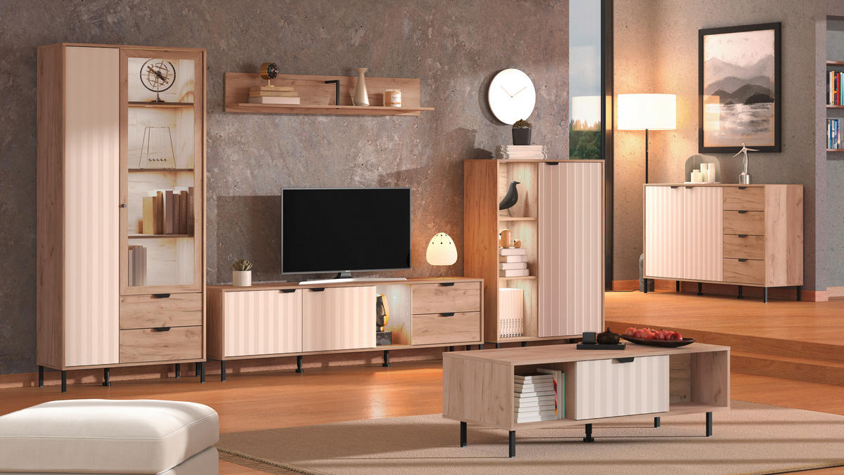 TV-ELEM 183/54/40 cm  - szürke tölgy/kasmír, Basics, faalapú anyag (183/54/40cm) - Hom`in