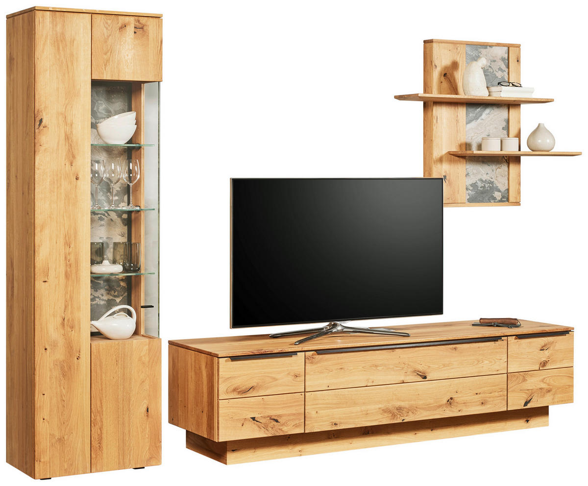 WOHNWAND  in Eichefarben 320/205,7/53,7 cm  - Eichefarben/Schwarz, Natur, Glas/Holz (320/205,7/53,7cm) - Valnatura