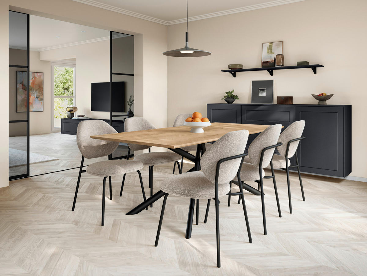 STUHL  Stoffauswahl, stapelbar Bouclé  - Kaschmir/Schwarz, Basics, Textil/Metall (51/85/63cm) - Celina Home