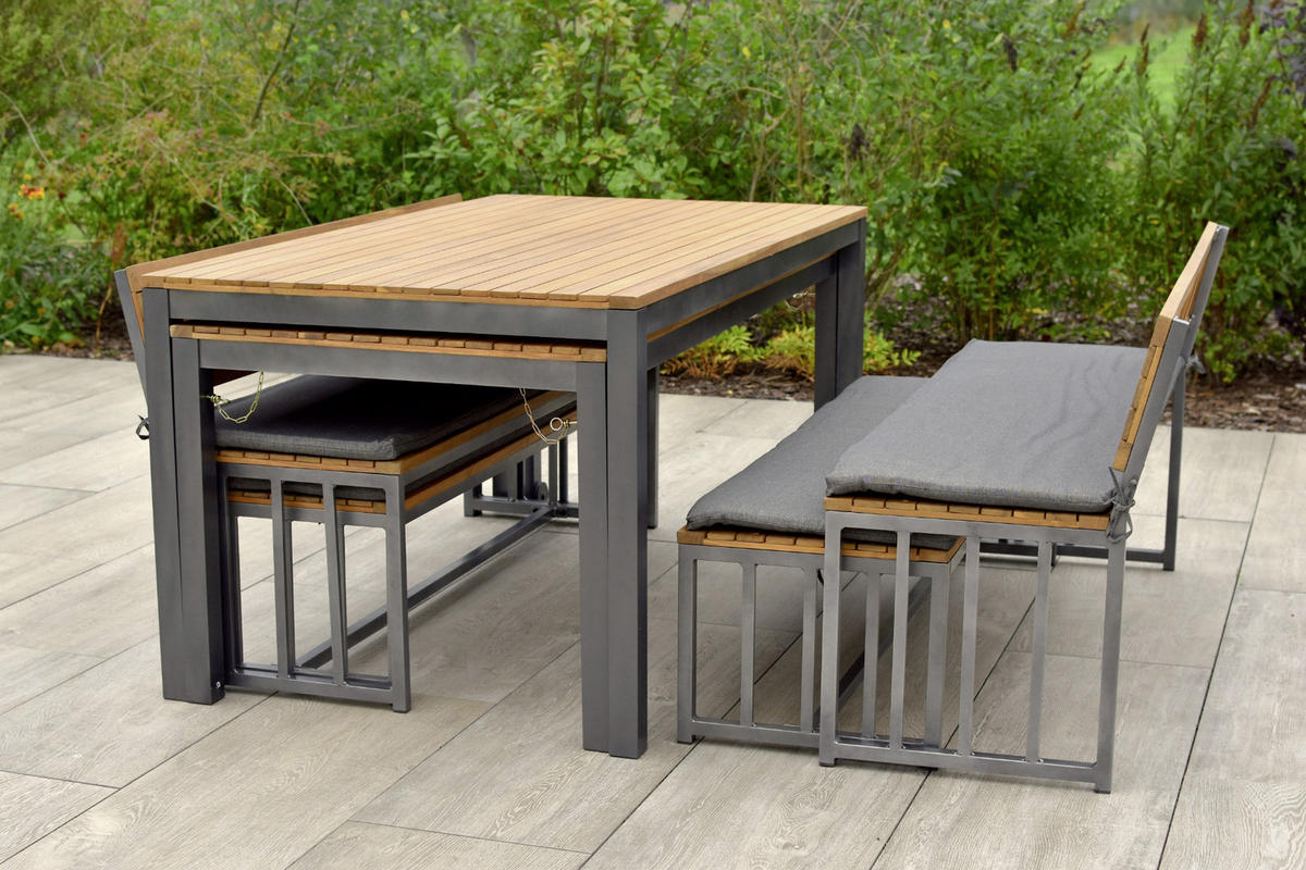 GARTENSET Akazie Hartholz Aluminium  - Dunkelgrau/Graphitfarben, KONVENTIONELL, Holz/Textil - Gardenson