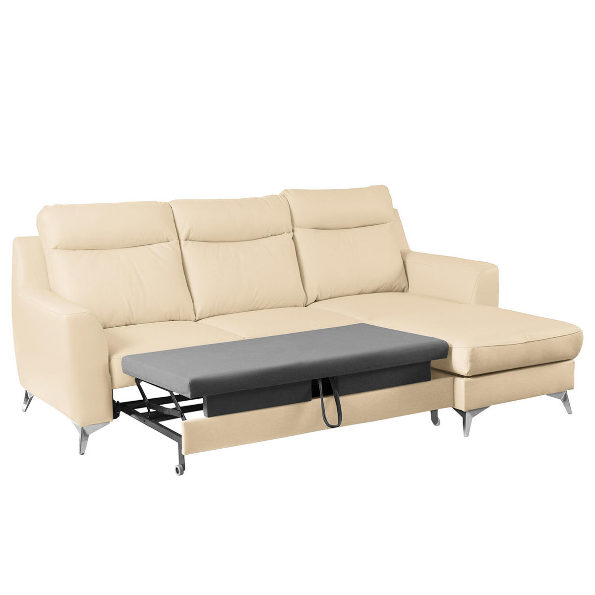 ECKSOFA Lederlook Echtleder Beige  - Chromfarben/Beige, Design, Leder/Textil (236/168cm) - Livetastic