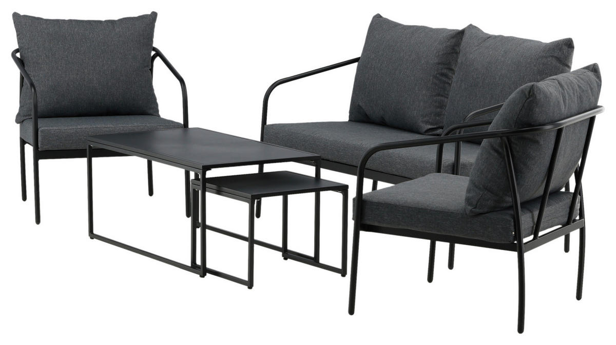 LOUNGEGARNITUR   Stahl  - Dunkelgrau/Schwarz, KONVENTIONELL, Textil/Metall - Gardenson