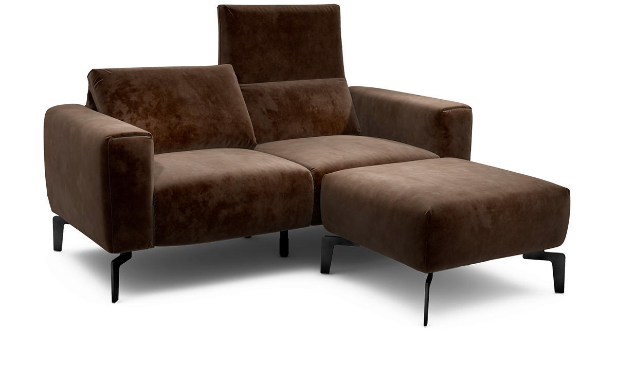 Zweisitzer inkl. Hocker Samt Braun  - Schwarz/Braun, Design, Textil/Metall (180/86/86-94cm) - SENSOO