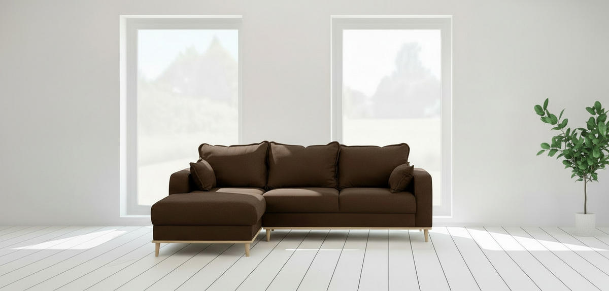 ECKSOFA Beata Braun Mikrofaser  - Wengefarben/Braun, Design, Holz/Textil (150/230cm) - Livetastic
