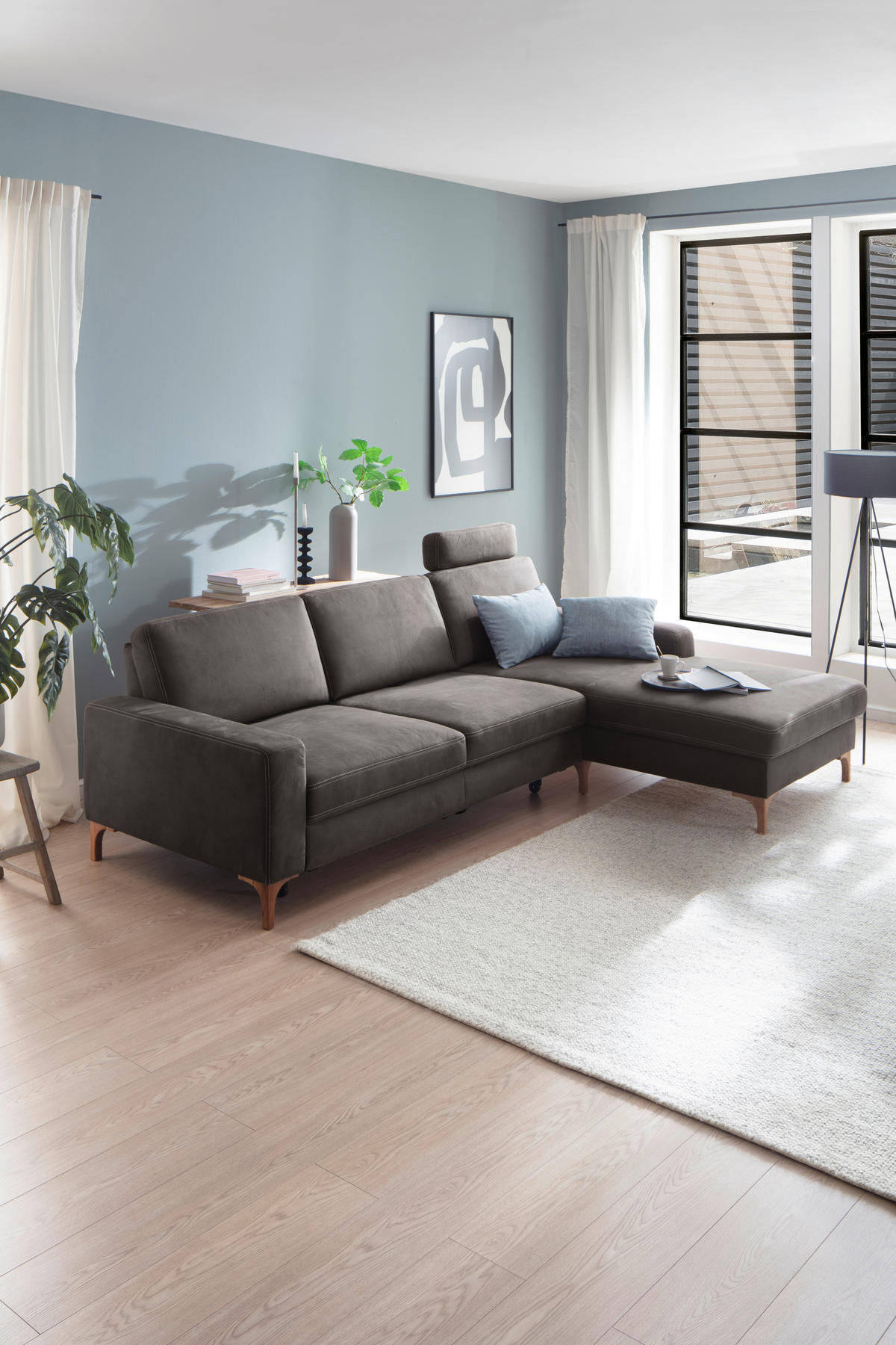 ECKSOFA in Mikrofaser Anthrazit  - Anthrazit/Beige, Design, Holz/Textil (185/276cm) - Pure Home Lifestyle